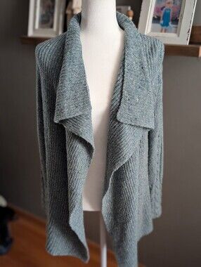 Ireland's Eye Size S Blue Wool Cashmere Cable Knit Waterfall Cardigan
